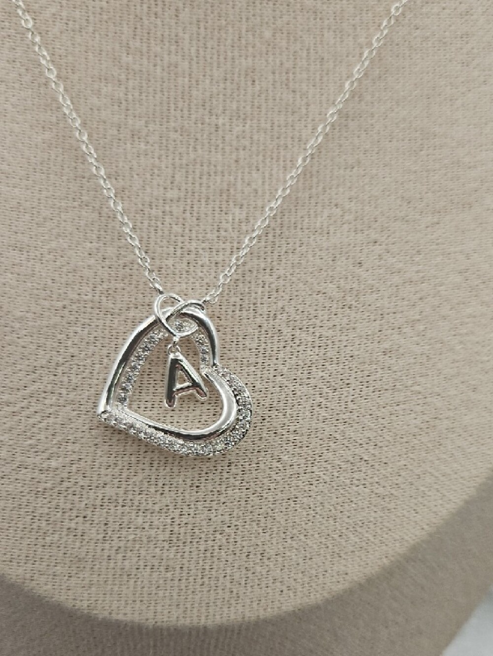 Silver Heart Pendant Necklace with Initial A - Women's Jewelry - Picture 5 of 6